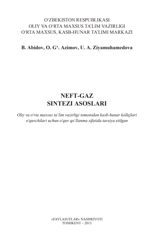 Neft -gaz sintezi asoslari